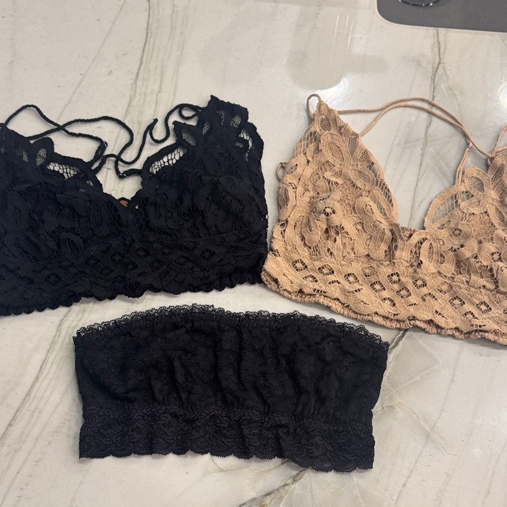 Lace Bralette Set (3) black and tan